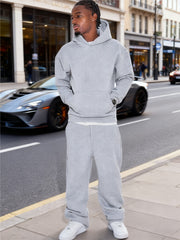 Men'S Casual Athletic Warm 2pcs Set, Winter Hooded Sweatshirt And Jogger Pants, Outdoor Fitness Running Hooded Sweatshirt And Athletic Pants Outfit, Suitable for Fall Winter Leisure Activities