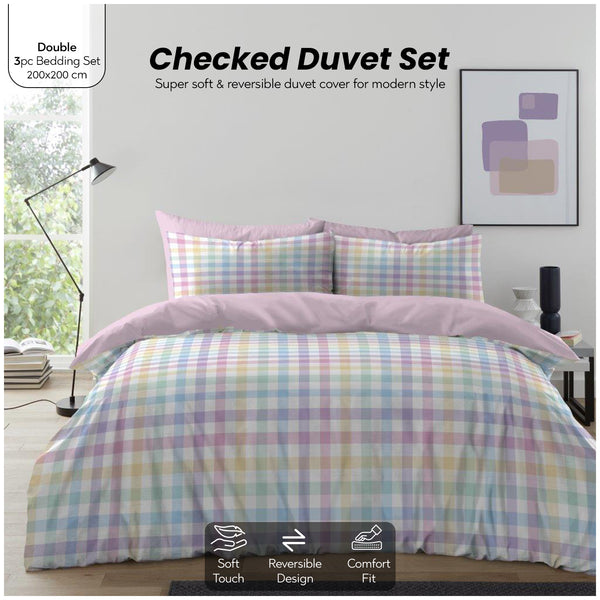 Gingham Moor Check Duvet Cover Set | Plain Reversible Microfibre Quilt Bedding with a Soft Lightweight Feel and Stylish Check Design | Ultra-Soft Matching Pillowcases for Everyday Bedroom Comfort | Available in Single, Double, King Sizes | Fast Dispatch f