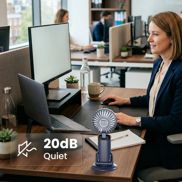Handheld Fan Portable,Up to 13 Hrs 20DB Quiet Mini USB Rechargeable Hand Held Fans with Lanyard and Base, Battery Operated Electric Foldable Small Desk Fan with 5 Speed for Home Office Travel
