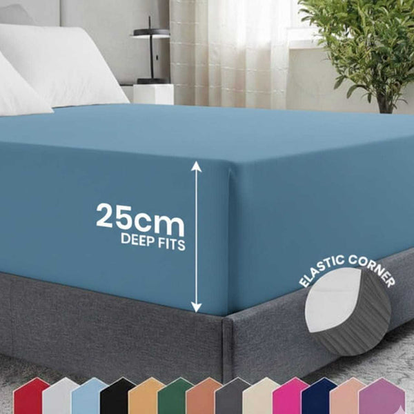 FORZA TEXTILES - 25cm Deep Fit Fitted Sheet – Simple and Reliable Bed Sheet Designed for a Perfect Mattress Fit, Easy Care for Routine Washing and Maintenance, Elasticated Border Keeps the Sheet in Place All Day, Ensures a Neat and Tidy Bed Finish, Practi
