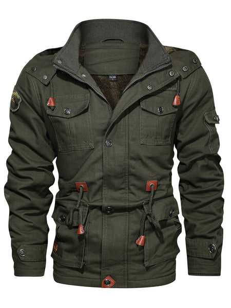 2025 New Winter Casual Multi-Pocket Workwear Hooded Men's Jacket with Lining, Mid-Length with Detachable Hood