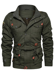 2025 New Winter Casual Multi-Pocket Workwear Hooded Men's Jacket with Lining, Mid-Length with Detachable Hood