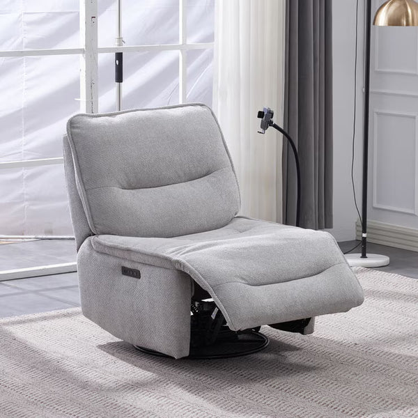 Meteor Grey Fabric Power Reclining Swivel Chair