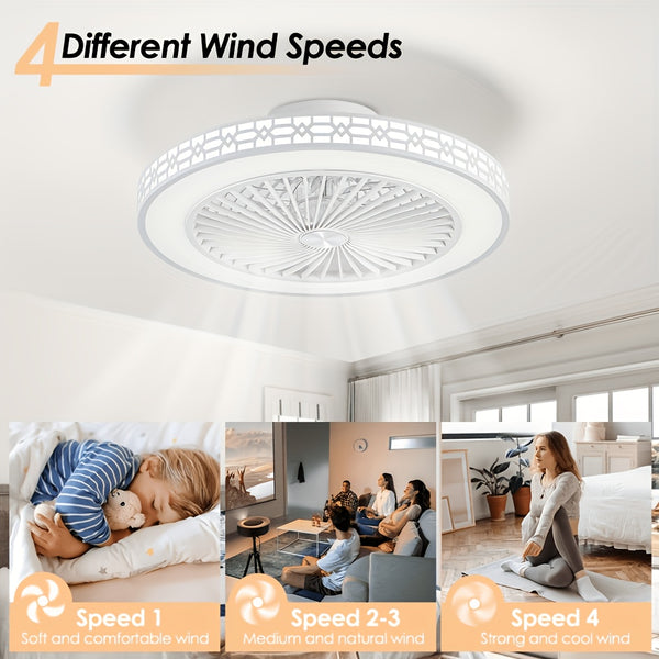 [Smart Ceiling Fan]Low-profile Ceiling Fan with Dimmable Light And Remote Control, Modern Smart LED Ceiling Fan with Lamp, 50.8cm, Dimmable, 3000-6500K, 6 Wind Speeds, Timer, Memory Function, Lamp with Fan for Living Room, Bedroom, And Dining Room