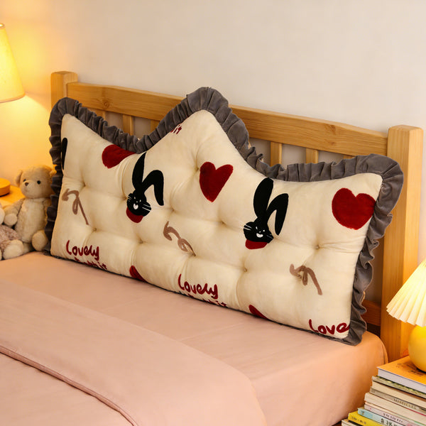 Luxurious Headboard Backrest Cushion with Ruffle Trim - Love Rabbit, Large Backrest Pillow, Princess-style Crown-Shaped Reading Cushion, Perfect for Bedroom/Sofa/Chair/Home Decor
