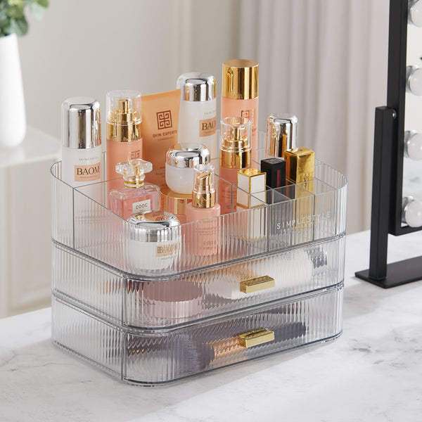 Makeup Organiser Storage Drawers, Stackable Skincare Cosmetic Organizer Acrylic Large, Tidy for Lipstick, Nail Care, Perfume, Jewelery, Brush, Vanity, Dresser, Bedroom, Bathroom