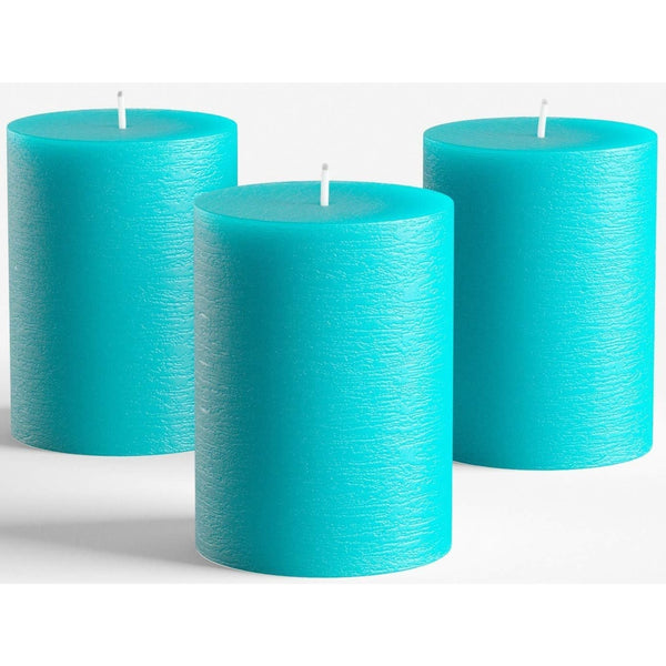 3pcs Turquoise Pillar Candles Set - Unscented Smokeless Wick, 7.5cm x 10cm (3