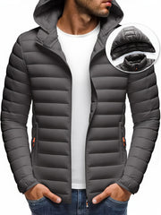 Men's Stand Collar Hooded Jacket - Warm, Windproof Thickened Coat, Detachable Hood, Solid Color Design, Thickened Nylon Fabric for Cold Weather, Casual Style, Zip Closure, Dry Clean Only, Winter Stand Collar Hooded Thickened Coat