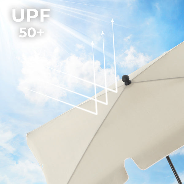 Rectangular Balcony Parasol 1.8 x 1.25 m, UPF 50+ Protection, Tilting Sunshade, PA-Coated Canopy, Carrying Bag, Garden Terrace, Base Not Included, Grey,White