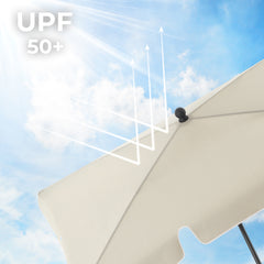 Rectangular Balcony Parasol 1.8 x 1.25 m, UPF 50+ Protection, Tilting Sunshade, PA-Coated Canopy, Carrying Bag, Garden Terrace, Base Not Included, Grey,White