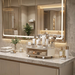 Skincare Cosmetic Drawer Organizer with Tray and Clear Compartment, Multi-Function Makeup Storage for Bathroom Vanity Countertop Featuring Lipstick Jewelry and Nail Care