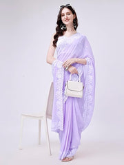 Estationeryhouse Women's Georgette Embroidery Border Work Designer Saree with Blouse Piece