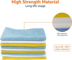 Amazon Basics Microfibre Cleaning Cloth, Pack of 24, Multi Colored, Blue, Orange & White, 40.5 Cm X 30.5 Cm