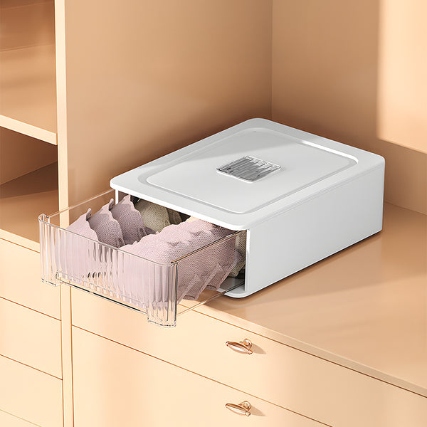1pc Closet Storage System - Modular Stackable Bin with Dividers, 35x26x12cm Acrylic Organizer for Underwear, Accessories, 3 Styles (Open/12-Section/18-Section)