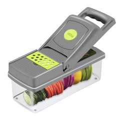 15-in-1 Fruit & Vegetable Grater Set - Kitchen Multi-Tool with 8 Interchangeable Blades (Gray Green) - Includes Dicer/Shredder/Slicer Functions