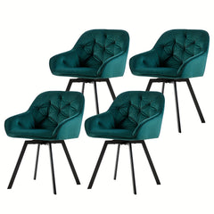 Set Of 2/Set Of 4 Swivel Dining Chairs | Upholstered with Velvet, Arms, Backrest, Metal Legs, Carbon Steel Frame, Memory Foam Filling, Grey, Contemporary Style, Rotatable, No Wheels