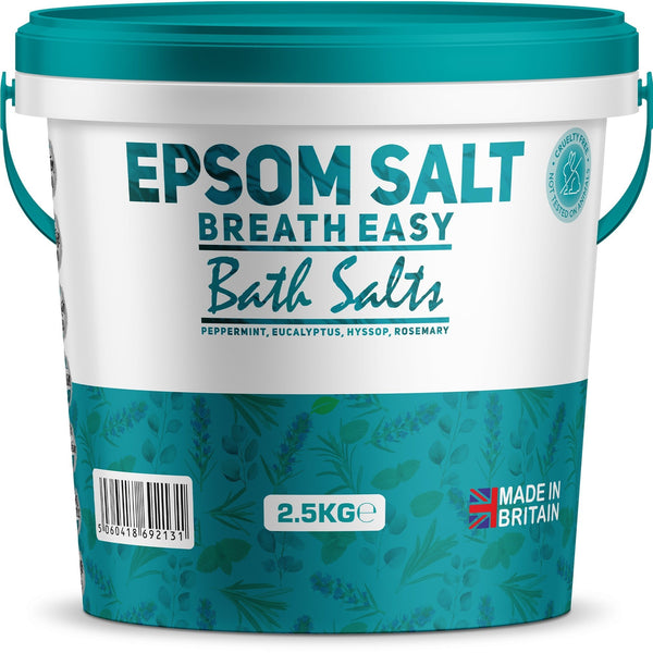 Scented Epsom Bath Salts - Breath Easy with Peppermint, Eucalyptus & Rosemary Essential Oils | Magnesium Sulphate | Infused Bath & Foot Soak