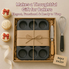 ANGIX 6 & 12 Cup Muffin Tray Nonstick - Dishwasher Safe Cupcake Tins for Baking | Non-Stick Pan Muffin Trays, Baking Mould for Muffins or Cupcakes, Bakeware - (Black)