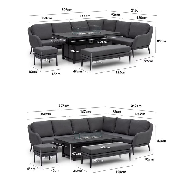 Harbour Lifestyle Luna Corner Patio Set with Rising Firepit Table (Right or Left Hand) + Cover