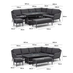 Harbour Lifestyle Luna Corner Patio Set with Rising Firepit Table (Right or Left Hand) + Cover