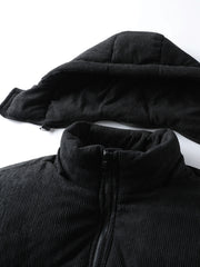 2025 New Winter Removable Hood Jacket Men'S Casual Print Hooded Coat Thick Trendy Jacket Top Men'S