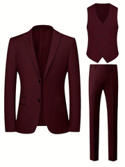 Men'S Suit 3pcs Set Formal Attire Blazer Trousers Vest Wedding Outfit Important Occasion Dress