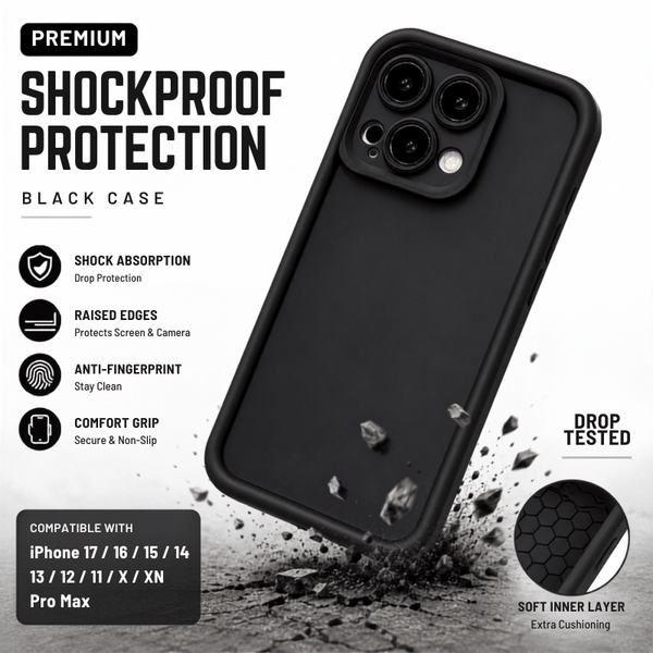 Case For iphone 17 16 15 14 13 12 11 X XR Pro Max Black Shockproof Cover