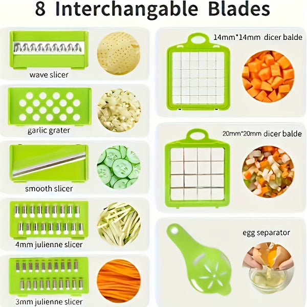 16-In-1 Vegetable Chopper - Multifunctional Manual Food Slicer, Kitchen Vegetable Slicer with Container, Onion, Carrot, Garlic, And Non-Rechargeable Plastic Kitchen Small Tool Set with Drainage Basket