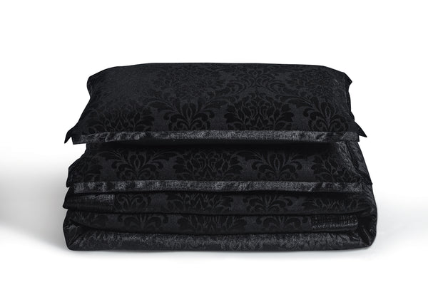 3 Piece Velvet Quilted Bedspread Set Jacquard Damask Bed Cover with Pillow Shams | Luxury Soft Polyester Bedspread for Double King Super King Beds | Modern Elegant Bedroom Bedding Set