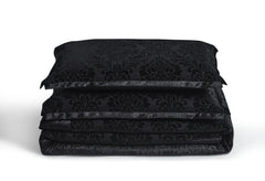 3 Piece Velvet Quilted Bedspread Set Jacquard Damask Bed Cover with Pillow Shams | Luxury Soft Polyester Bedspread for Double King Super King Beds | Modern Elegant Bedroom Bedding Set