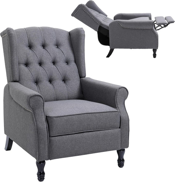 HOMCOM Recliner Armchair, Vintage Reclining Chair with Nail Head Trim, Wingback Chair with Button Tufted Back and Footrest, for Living Room, Beige