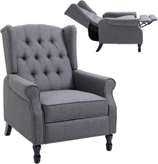 HOMCOM Recliner Armchair, Vintage Reclining Chair with Nail Head Trim, Wingback Chair with Button Tufted Back and Footrest, for Living Room, Beige