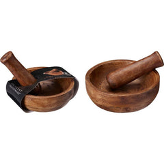 Mango Wood Mortar and Pestle Wooden 15x15x9 cm Natural Finish Durable Kitchen Spice Grinder