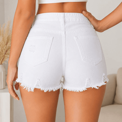 New Look Women Fashionable High Waist Denim Shorts Distressed Ripped Lace Pocket Summer Shorts Casual Wear