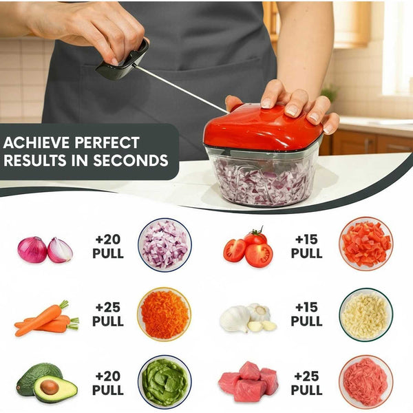 AEX Manual Food Chopper Hand Pull String Vegetable Chopper for Onion Garlic Herbs Nuts Compact Kitchen Food Processor Easy Clean Multifunction Chopper Persian Red