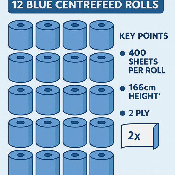 12 x Centre Feed Rolls Blue Tissue Paper Roll | 400 SHEETS PER ROLL | Premium quality