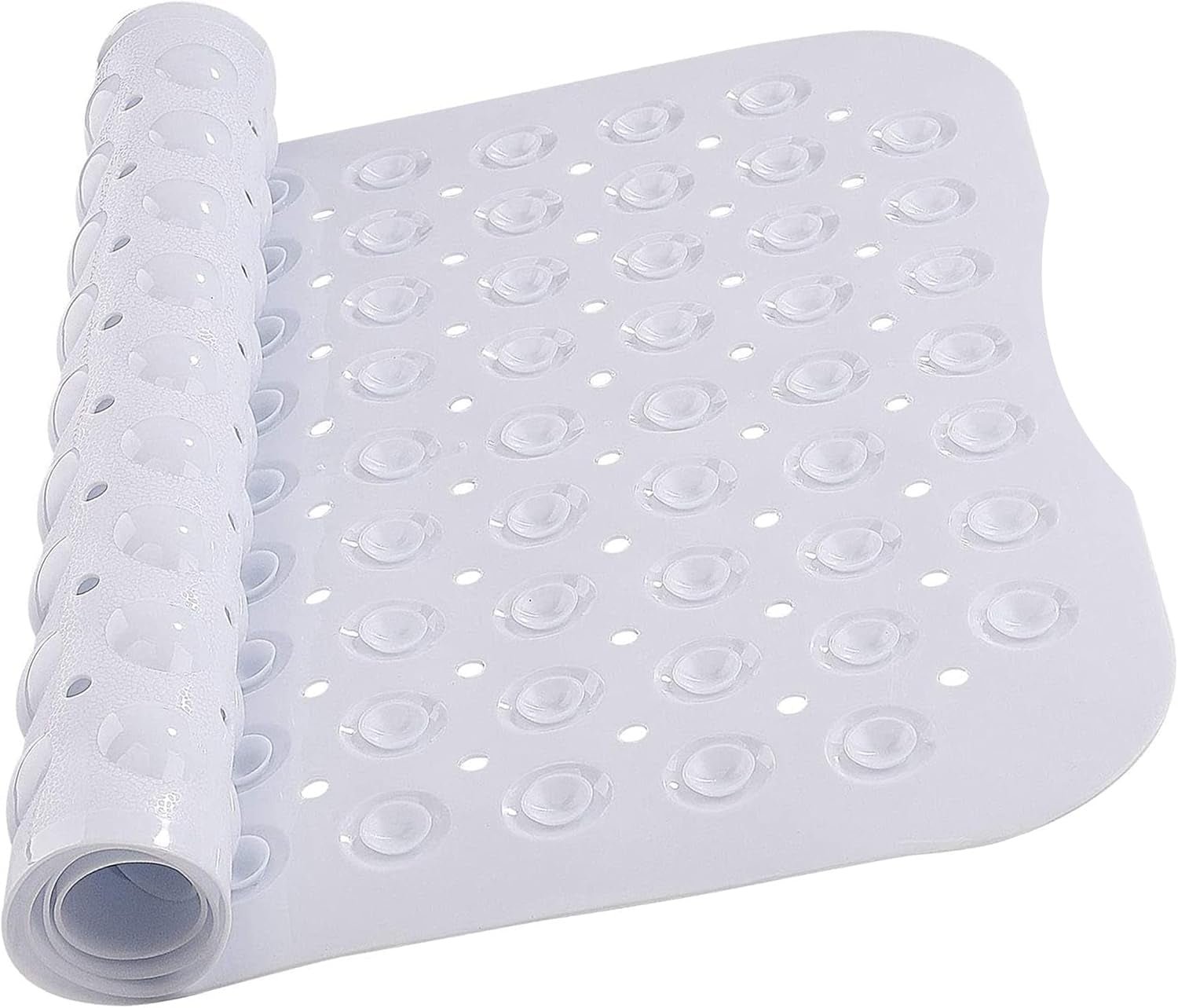 MOONLIGHT20015 Shower Bath Mat Non Slip anti Mould & Mildew with Strong Suction Cups Grip and Drain Holes Soft Rubber Shower Mats - PVC Bathroom Mat Machine Washable (70X38Cm, White)