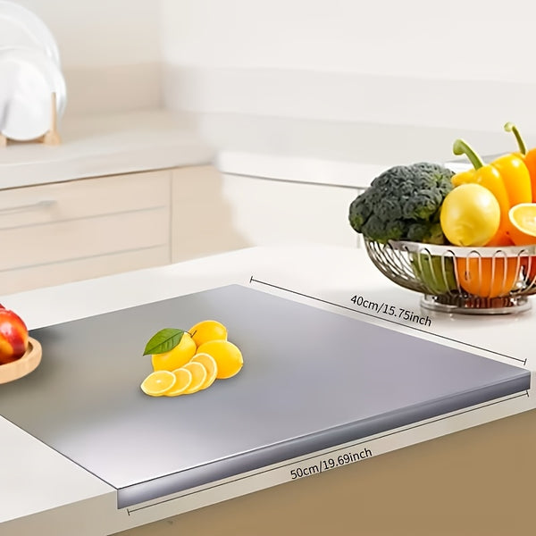 1 Oversized Extra-thick Stainless Steel Cutting Board, Modern Minimalist Style with a Silvery Rectangular Curved Design, Easy to Clean, Suitable for Industrial Science/kitchen Cooking/home/outdoor Camping, Kitchen Utensils, Lab Mats, Handmade Mats