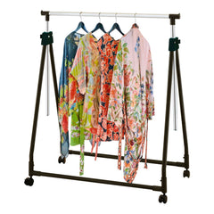 Chrome Adjustable Clothes Rail on Wheels – Portable Garment Hanging Stand for Coats, Dresses & More – Easy to Move & Store