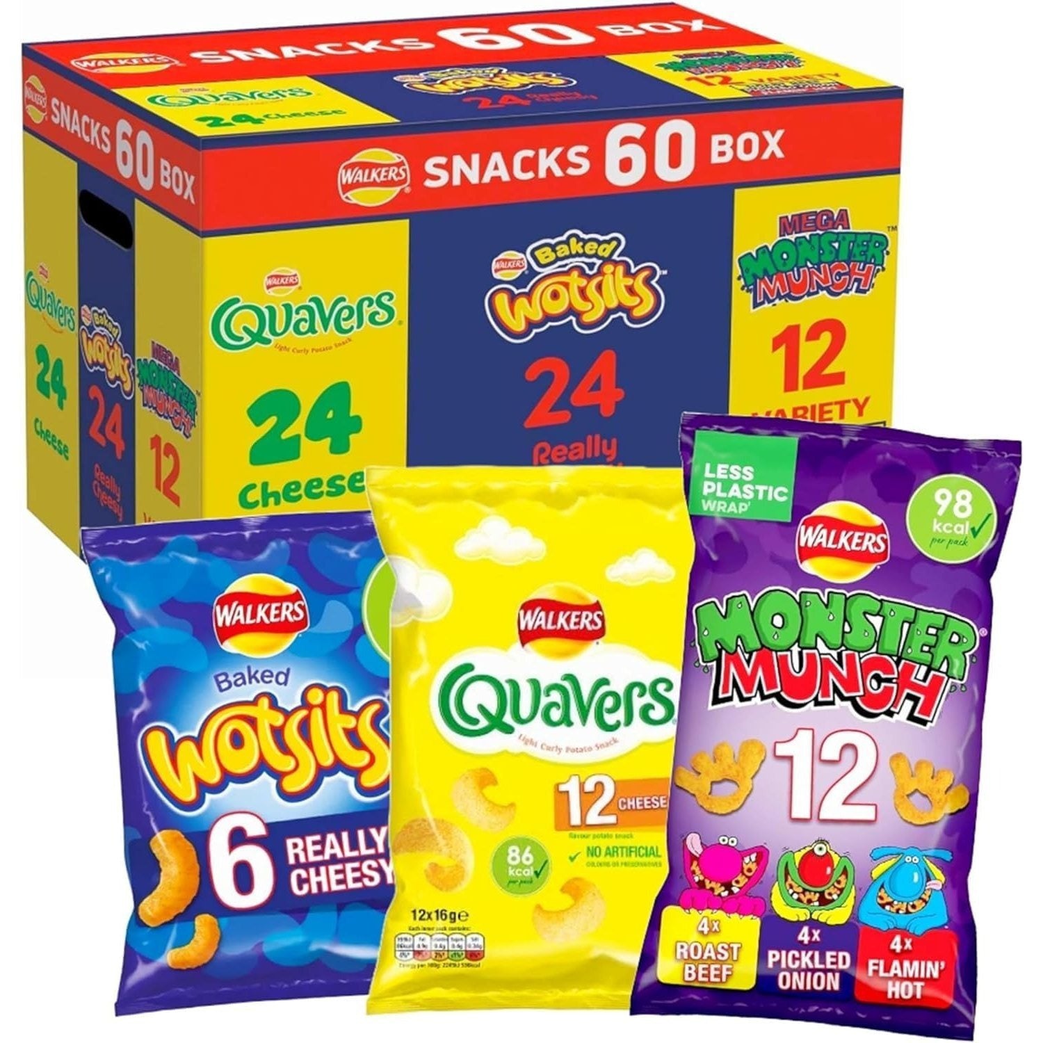 Walkers Crisps 60 Pack Snack Variety Box Quavers Baked Wotsits Mega Monster Munch Crisps Snack Mix Party Box Multi-Pack