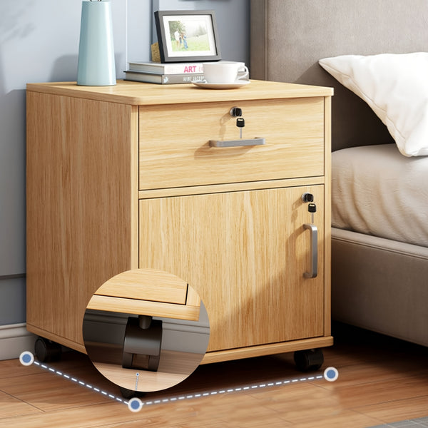 Three-Drawer File Cabinet, Movable Printer Stand with Adjustable Shelf, Rolling Lateral Filing Cabinet on Wheels, Bedside Storage Unit with Lock And Removable Wheels, Anti-Theft End Table for Document Storage in The Bedroom