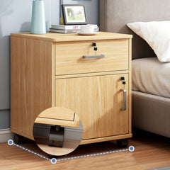 Three-Drawer File Cabinet, Movable Printer Stand with Adjustable Shelf, Rolling Lateral Filing Cabinet on Wheels, Bedside Storage Unit with Lock And Removable Wheels, Anti-Theft End Table for Document Storage in The Bedroom