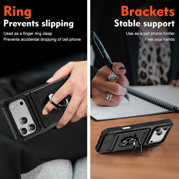 Phone Case - Premium Case Featuring a Concealed Card Slot for Two Cards, a 360° Rotating Kickstand, And a Robust Dual-Layer Design That Offers Shock Resistance for Iphone 17 Pro Max, 16, 15, 14, 13, And Air Plus. This Black Cover Is Non-Slip