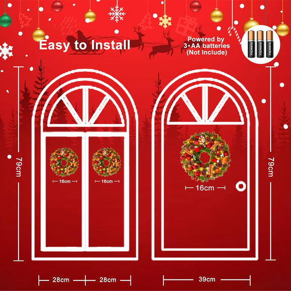 Christmas Wreath, 40Cm/16Inch Battery Powered Christmas Door Wreaths with 40Leds, Artificial Xmas Wreaths with Timer Function 8 Modes for Front Door Fireplace Festival Wall Decoration