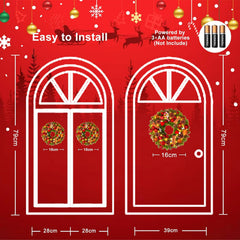 Christmas Wreath, 40Cm/16Inch Battery Powered Christmas Door Wreaths with 40Leds, Artificial Xmas Wreaths with Timer Function 8 Modes for Front Door Fireplace Festival Wall Decoration