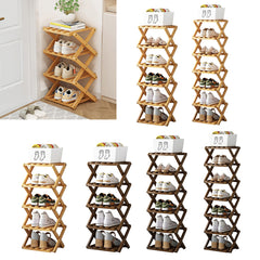 4/5/6/7 Tiers Bamboo Wooden Shoe Rack, Vertical Shoe Racks Storage Shelves Tall Shoe Tower, Collapsible Narrow Shoe Stand, Installation Free Folding X-Shape Shoe Racks Sneakers Slippers Holder Organizer, Multi Functional Shoe Rack Durable Footwear Cabinet