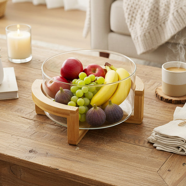 1pc Glass Serving Tray with Base - Glass Fruit Bowl & Serving Dish, Sturdy Round Snack Plate for Home, Buffet, Parties, Weddings, Dining Table - Glass Plate for Fruits, Salads,