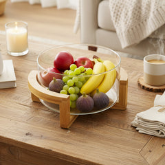 1pc Glass Serving Tray with Base - Glass Fruit Bowl & Serving Dish, Sturdy Round Snack Plate for Home, Buffet, Parties, Weddings, Dining Table - Glass Plate for Fruits, Salads,