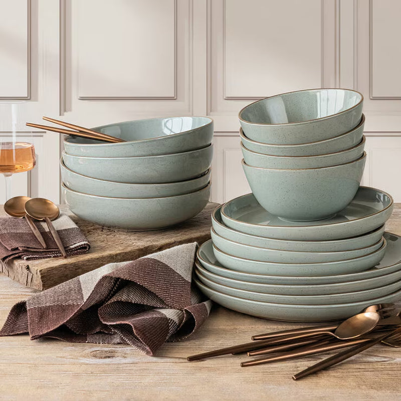 Over & Back Stoneware Dinnerware Set, 16 Piece in Sage Green