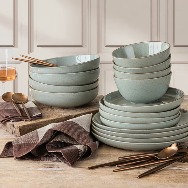 Over & Back Stoneware Dinnerware Set, 16 Piece in Sage Green